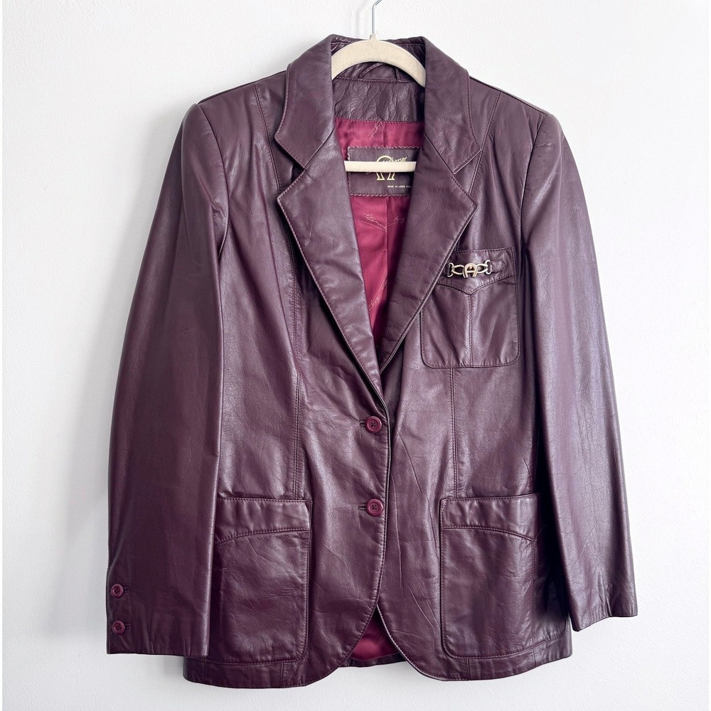 Etienne Aigner Leather Oxblood Vintage 90s Tailored Jacket Equestrian Brass Bit
